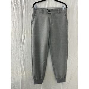 Houston Womens White Adult Plaid Jogger Pants Zip Button Size 30–30 Gray Pockets